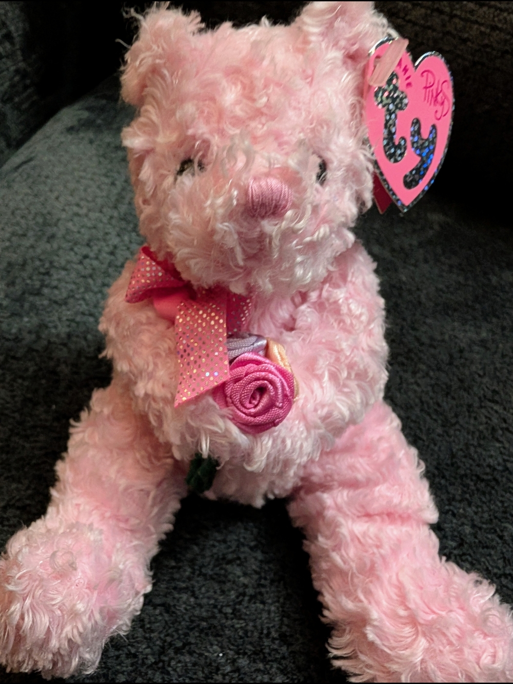 Ty Beanie Baby Pink Plush Bear with Rose